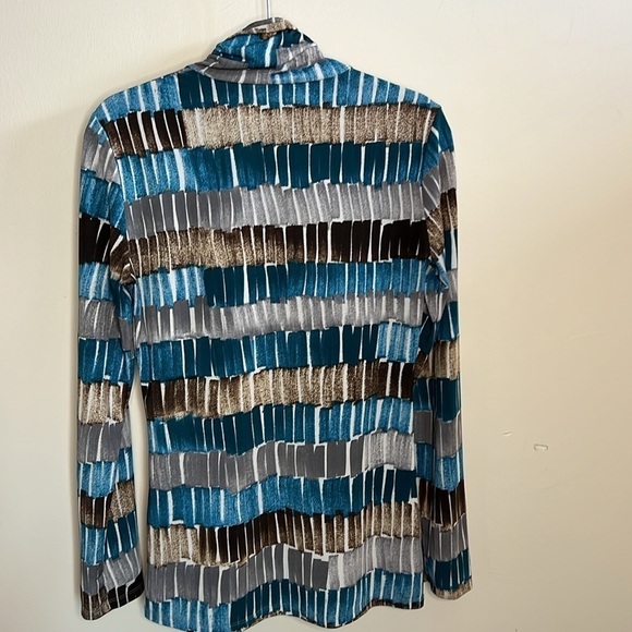 BY JOHNNY LARGE COWL NECK BROWN GRAY & BLUE LONG SLEEVED TOP - Picture 2 of 6